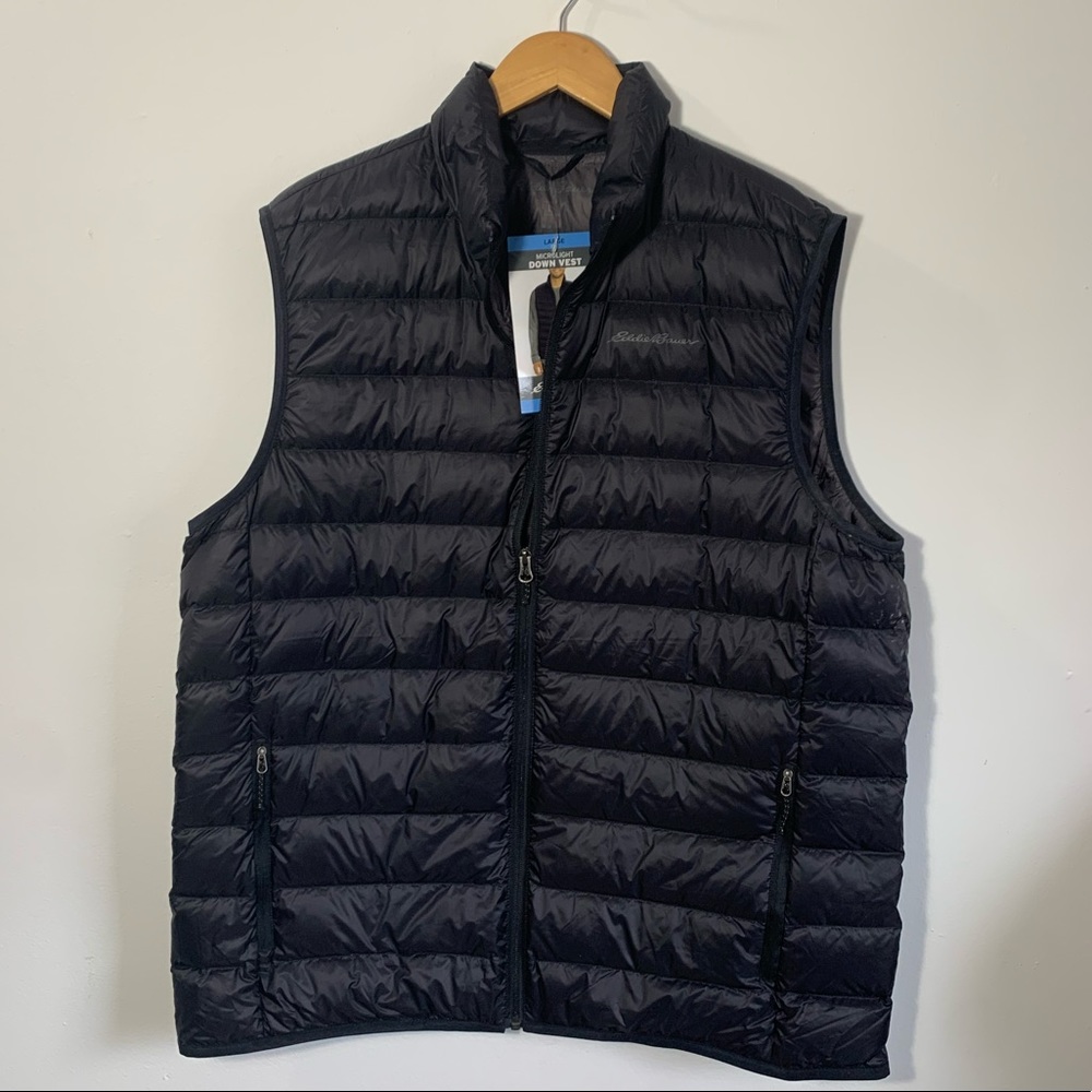 NWT Eddie Bauer Black Nylon Puffer Vest Sz L